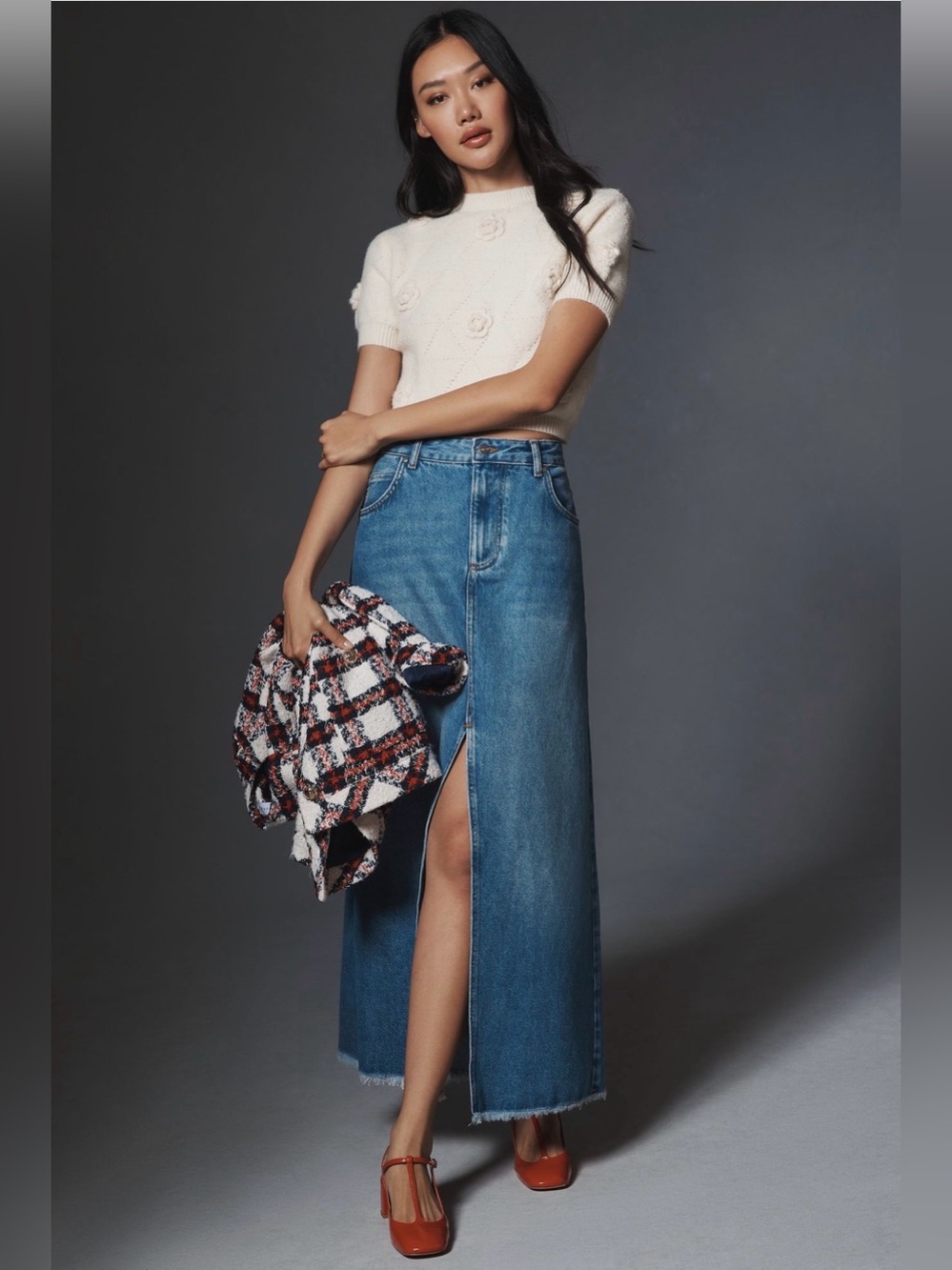 Pilcro Madi Front-Slit Denim Skirt